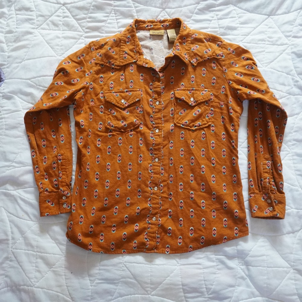 Wrangler‎ Womens Orange Southwest Geometric Print Long Sleeve Western Shirt M